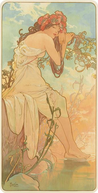 ALPHONSE MUCHA (1860-1939). [THE SEASONS.] Group of 4 decorative panels. 1896. Each approximately 41x23 inches, 106x59 cm. [F. Champeno